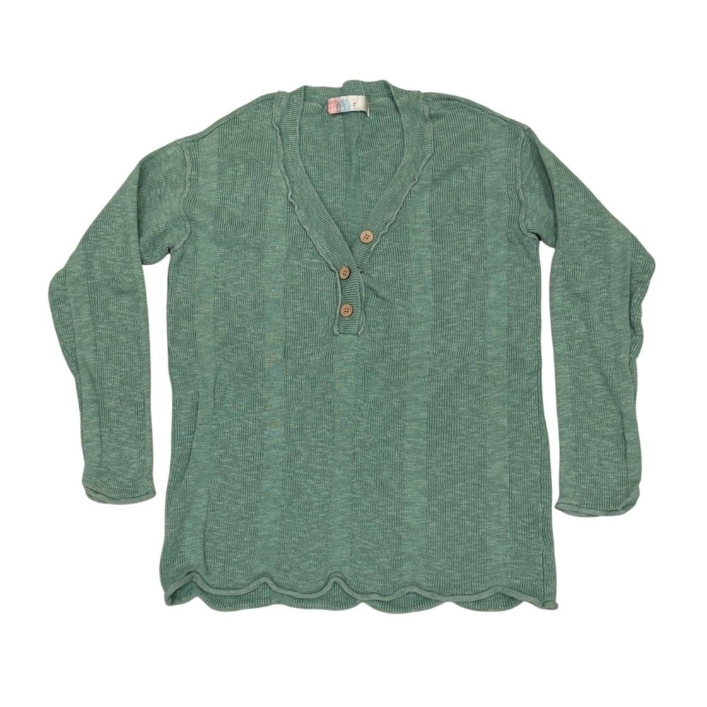 Free People FP Beach Womens XS Washed Green Venice Cotton Linen Henley Sweater